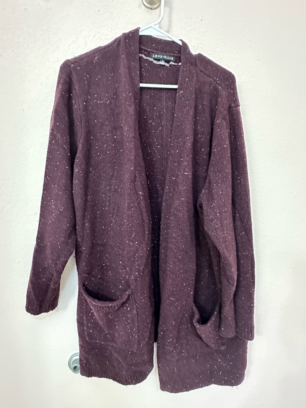 Love+Ellie Open-Front Marled Plum Cardigan with Pockets